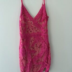 Pink Beaded Mesh Dress